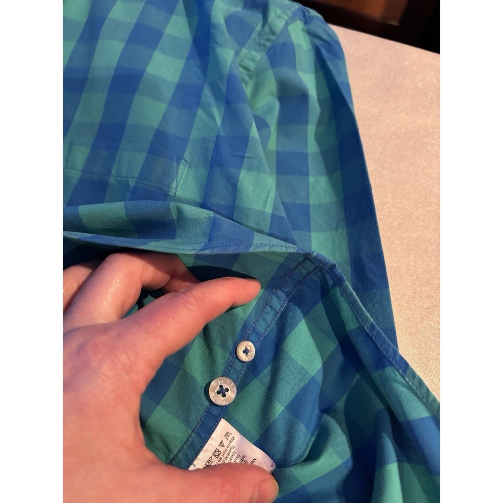 J.Crew vintage 100% cotton large slim fit button down blue and green check - Picture 2 of 8